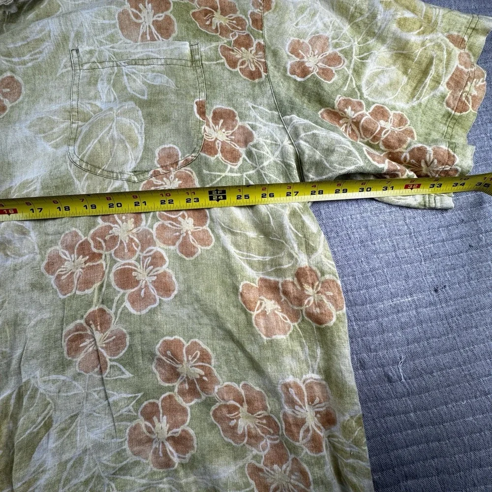 Vintage‎ Tommy Bahama Linen Shirt Men XXL Green Beach Floral Hawaiian Tropical